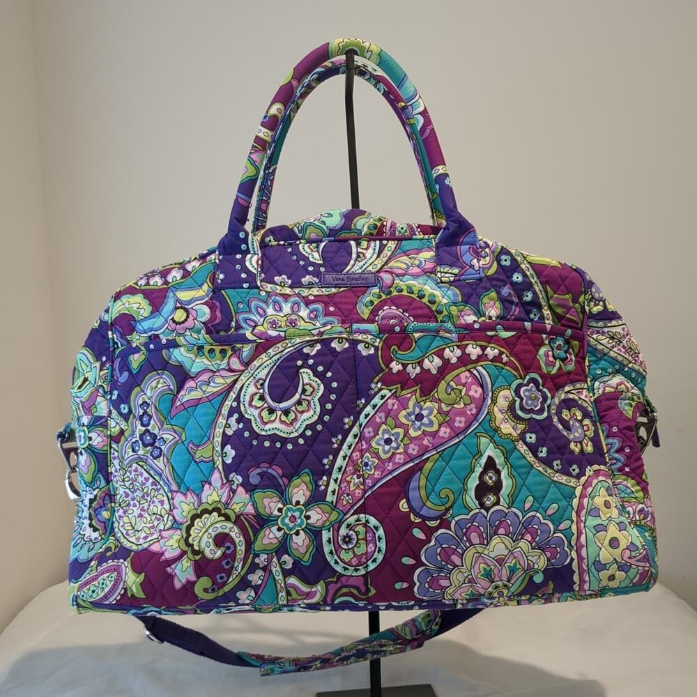 Vera Bradley Large Weekender Travel Bag Carry On Heather Paisley Purple Duffle